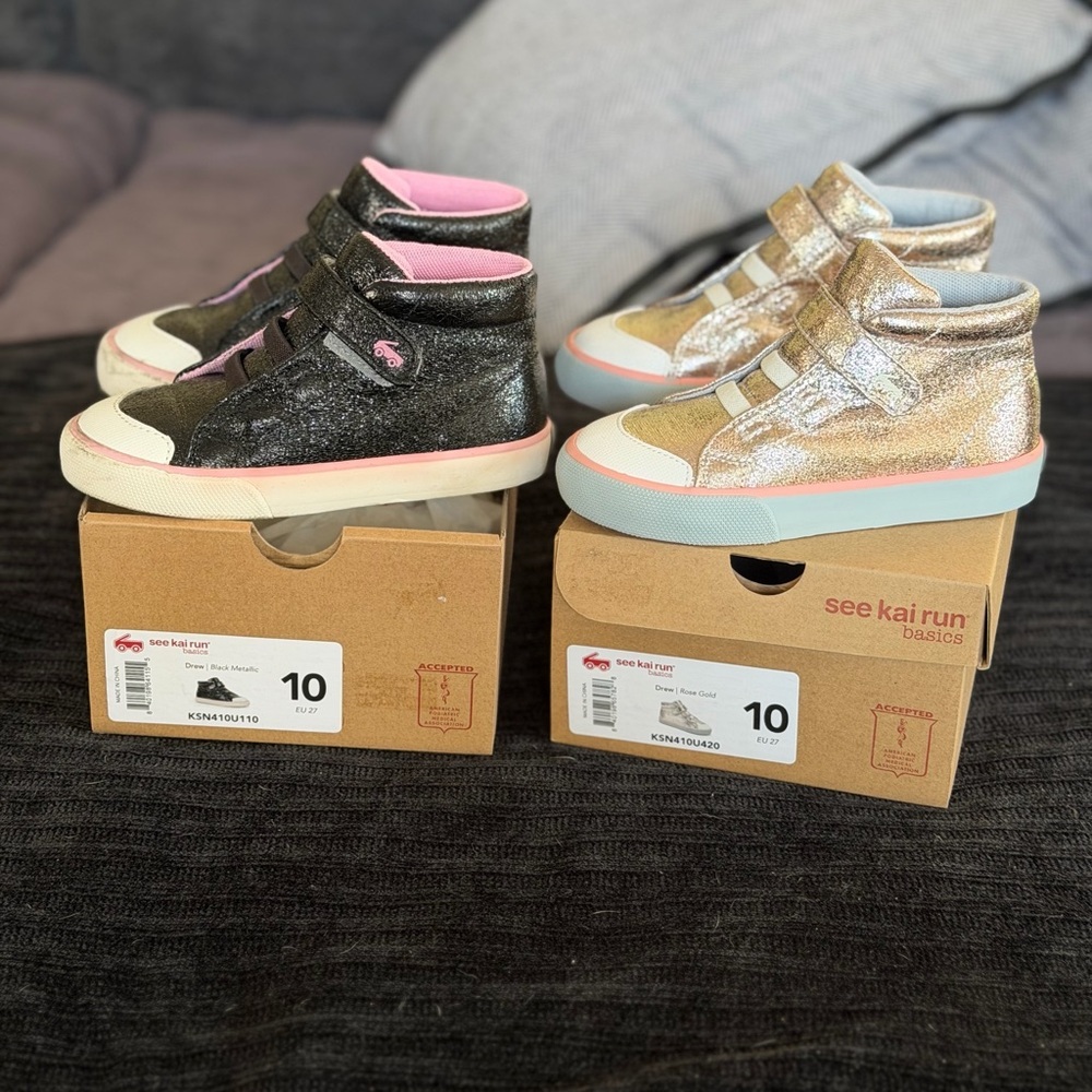 NEW SeeKaiRun Drew High Top Sneakers In Rose Gold and Black Metallic 10